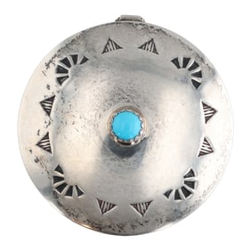 Elizabeth Margaret Whitman Navajo Sterling Turquoise Stamped Pill Box