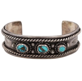 Vintage Navajo Sterling Turquoise Cuff Bracelet