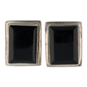 Signed Navajo Sterling Onyx Earrings