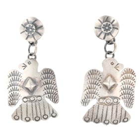Gabrielle Yazzie Navajo Sterling Stamped Thunderbird Earrings