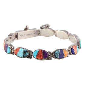 M Manuelito Navajo & TSF Sterling Multi Stone Inlay Link Bracelet (1 of 7)