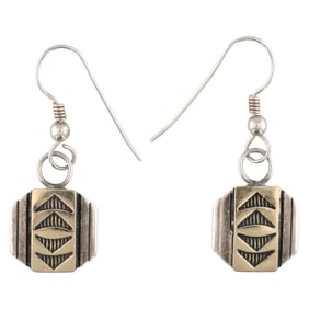 Tommie Secatero Navajo Sterling & 14k Gold Dangle Earrings