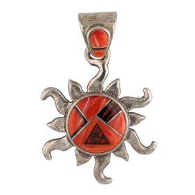 Calvin Begay Navajo Sterling Multi Stone Inlay Sun Pendant