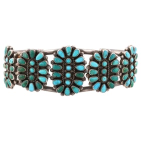 Vintage Navajo Sterling Turquoise Petit Point Cuff Bracelet