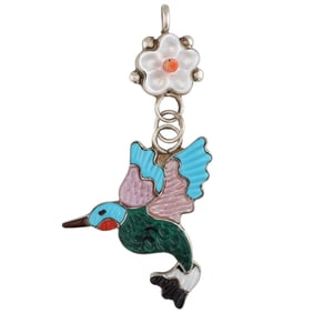 Tamara Pinto Zuni Sterling Multi Stone Inlay Hummingbird Pendant