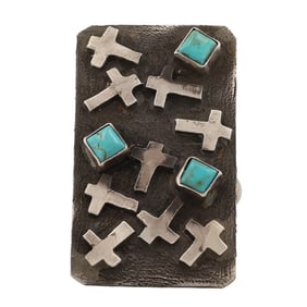 Scott Skeets Navajo Sterling Kingman Turquoise Cross Adjustable Ring