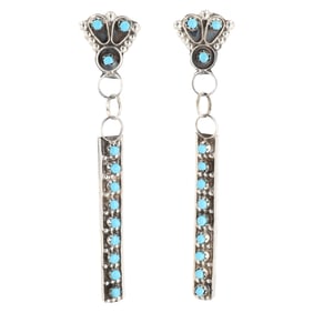 Davis Kaamasee Zuni Sterling Kingman Turquoise Snake Eye Earrings
