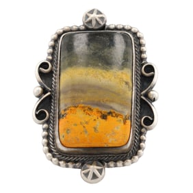 Daniel Benally Navajo Sterling Bumblebee Jasper Ring Sz 8