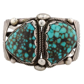 Stunning! Gilbert Adakai Navajo Sterling Turquoise Cuff Bracelet