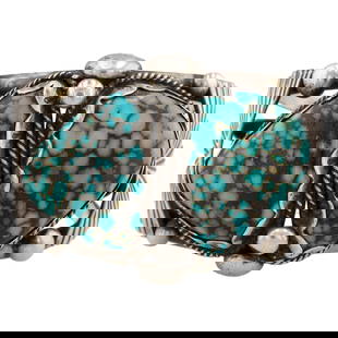 Stunning! Gilbert Adakai Navajo Sterling Turquoise Cuff Bracelet: Wow! Gilbert Adakai Navajo Sterling Turquoise Cuff Bracelet | Materials: Sterling, Turquoise | Weight: 154.4g