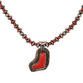 Edison Yazzie Navajo Sterling Bead and Coral Necklace