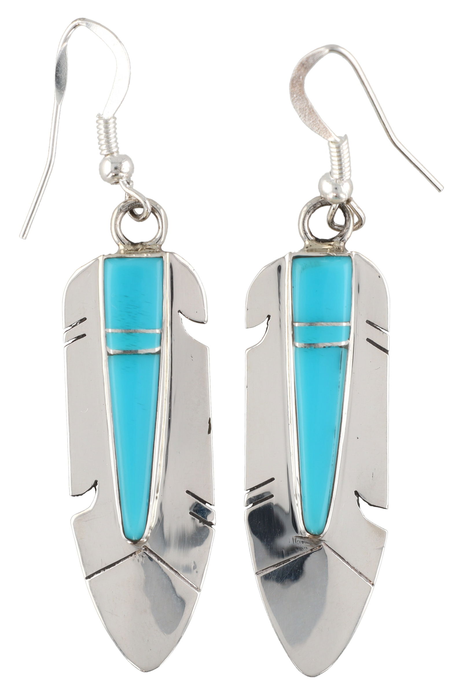 Signed Navajo Sterling Kingman Turquoise Feather Earrings (1 of 4)