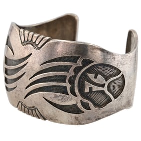 Charlie Bowie Navajo Sterling Bear Paw Cuff Bracelet