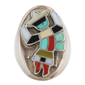 Vintage Navajo Sterling Multi Stone Inlay Knifewing Men's Ring Sz 11