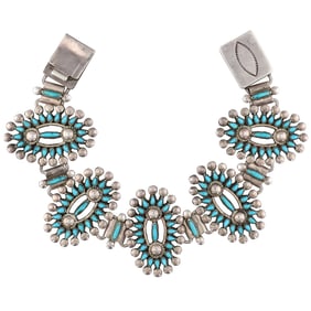 Vintage Zuni Sterling Turquoise Petit Point Link Bracelet