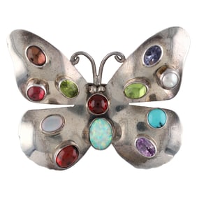Gilo & Grace Nakai Navajo Sterling Multi Stone Butterfly Pendant Brooch
