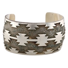 Signed KAT Navajo Sterling Overlay Cuff Bracelet
