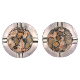Vintage Navajo Sterling Leopard Jasper Earrings
