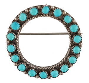 Ellen & Lawrence Lonasee Zuni Sterling Snake Eye Brooch