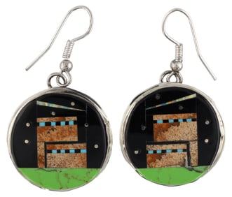 Gilbert Smith Navajo Sterling Multi Stone Inlay Pueblo Earrings