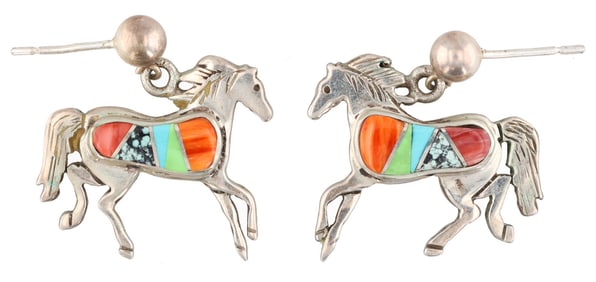 Touch of Santa Fe Sterling Multi Stone Inlay Horse Earrings