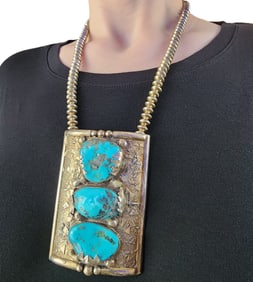 Joe Tortalita Kewa Santo Domingo Sterling Turquoise Ketoh and Bead Necklace