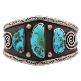Vintage Navajo Sterling Turquoise Cuff Bracelet