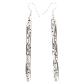 Florence Tahe Navajo Sterling Textured Bar Dangle Earrings