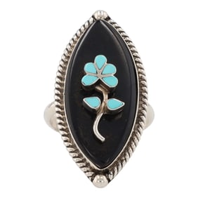 L Lasiloo Zuni Sterling Multi Stone Inlay Raised Flower Ring Sz 6