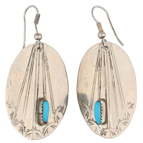 Vintage Navajo Sterling Turquoise Hand Stamped Earrings