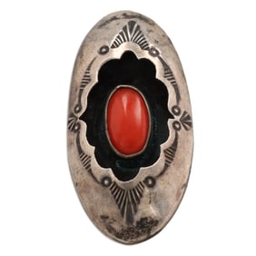 Teresa Navajo Sterling Coral Shadow Box Ring Sz 7.5