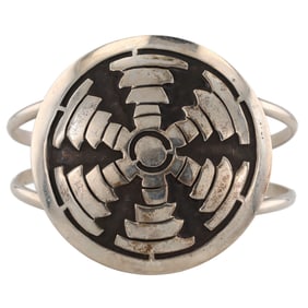 Signed B Navajo Sterling Overlay Cuff Bracelet