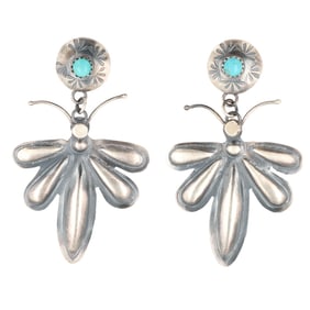 Tim Yazzie Navajo Sterling Turquoise Dragonfly Dangle Earrings