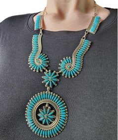 Corbet Joe Navajo Sterling Turquoise Needlepoint Necklace