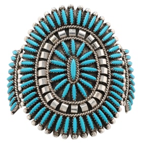 Corbet Joe Navajo Sterling Turquoise Needlepoint Cuff Bracelet