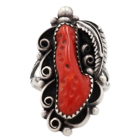 Signed Navajo Sterling Branch Coral Ring Sz 6.5