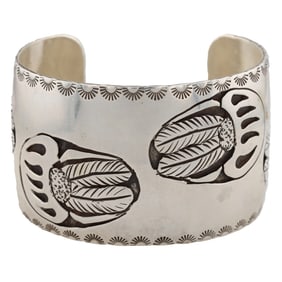 Signed Navajo Sterling Bear Paw Cuff Bracelet