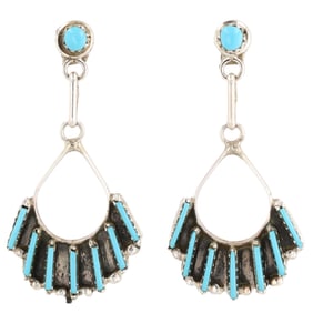 Davis Kaamasee Zuni Sterling Kingman Turquoise Needlepoint Earrings