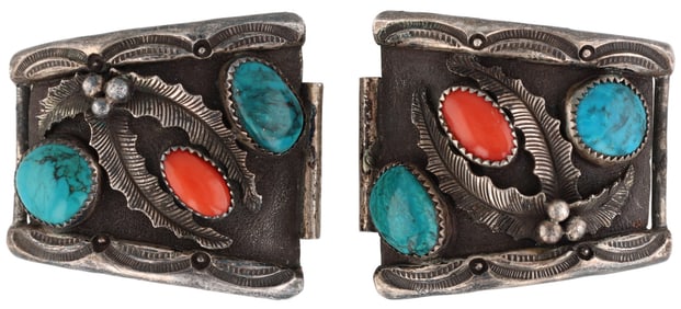 Ivan V Navajo Sterling Turquoise Coral Watch Tips