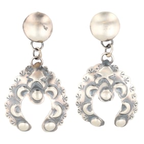 Tim Yazzie Navajo Sterling Stamped Naja Dangle Earrings