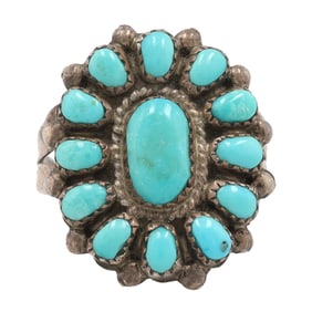 Marie Basselente Zuni Sterling Turquoise Cluster Ring Sz 6.75