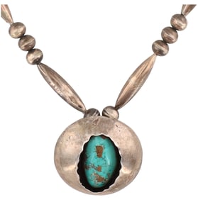 Vintage Navajo Sterling Turquoise Shadow Box Bead Necklace
