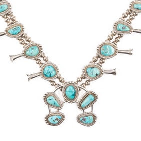 Navajo Sterling Turquoise Squash Blossom Necklace