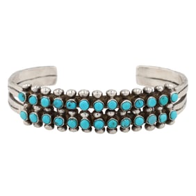 Vintage Zuni Sterling Turquoise Snake Eye Cuff Bracelet