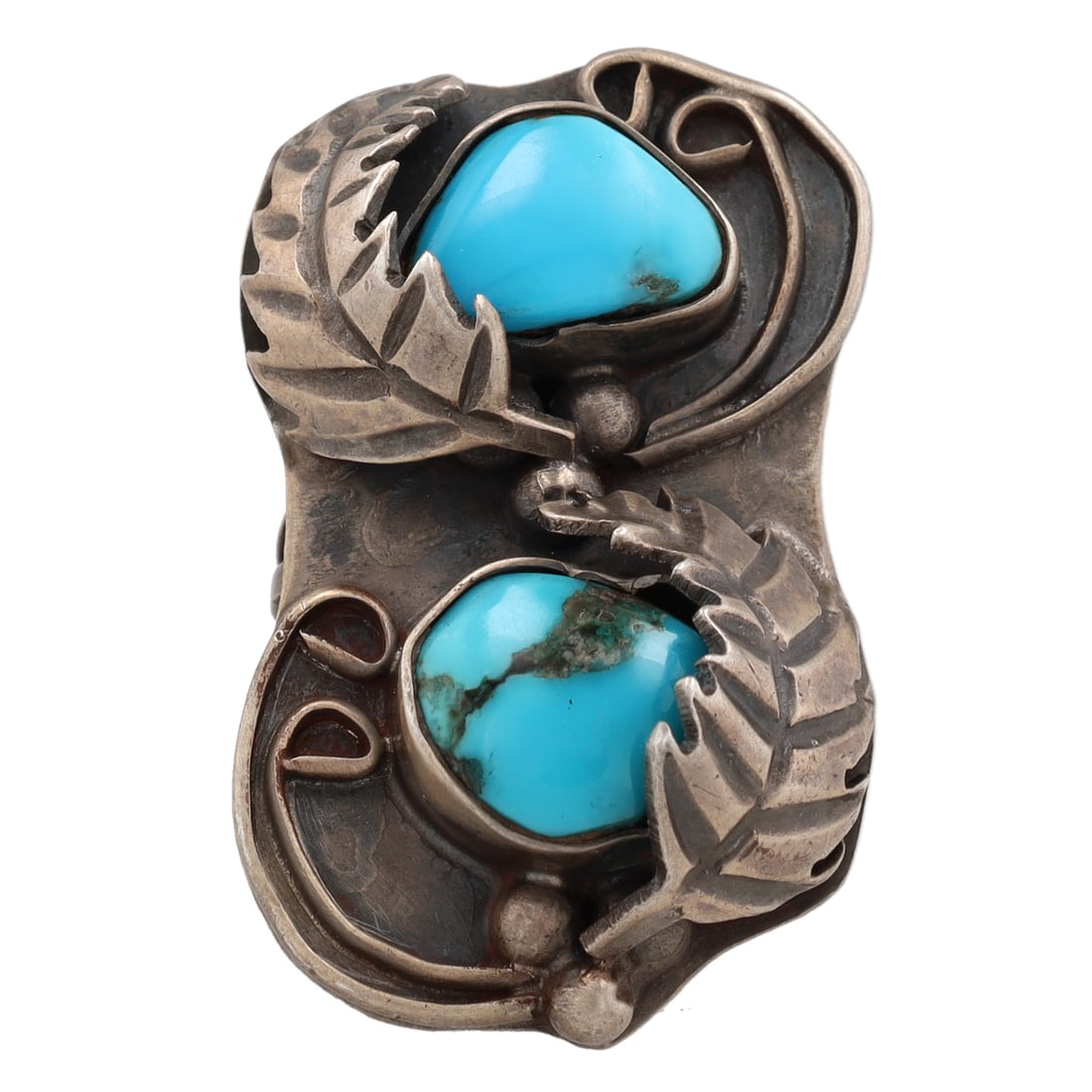 Vintage Navajo Sterling Double Turquoise Ring Sz 6.5 (1 of 5)