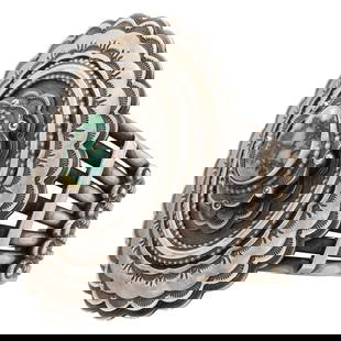 Wow! Wallace Yazzie Jr. Navajo Hand Stamped Sterling Turquoise Cuff Bracelet: Hefty & Gorgeous! Wallace Yazzie Jr. Navajo Hand Stamped Heavy Gauge Sterling Turquoise Cuff Bracelet | Materials: Sterling, Turquoise | Weight: 307g!!