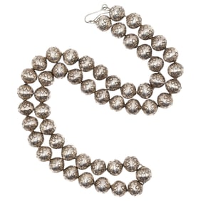 Vintage Navajo Sterling Hand Stamped Bead Necklace
