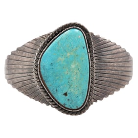 Phil Chapo Navajo Sterling Turquoise Cuff Bracelet