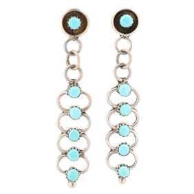 Vintage Zuni Sterling Turquoise Snake Eye Dangle Earrings