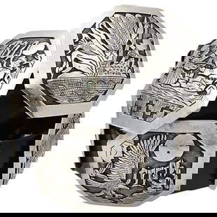 Lloyd Becenti Navajo Sterling Storyteller Concho Belt: Amazing! Lloyd Becenti Navajo Sterling Storyteller Concho Belt | Weight: 717.5g | Measurements: Belt length overall is 39 1/2 inches. Each panel is approximately 2 7/8 by 3 inches. | Notes: This detai